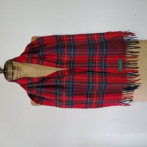 Clubfellow 50x11" Scarf Vintage Red Blue Plaid 100% Lambswool Unisex Germany